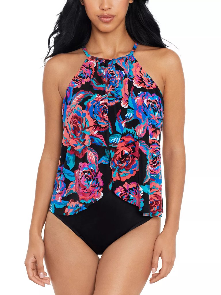 Magicsuit 'Aubrey Sonic Blooms' Overlay One-Piece Swimsuit, Black/Multicolor